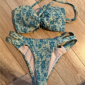 Blue and White Smocked Bikini Set
